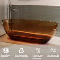 69 in x 29.5 in Oval Stone Resin Surface Flatbottom Freestanding Soaking Bathtub in Transparent Coffee