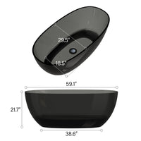 59 in x 29.5 in Stone Resin Surface Flatbottom Freestanding Soaking Bathtub in Transparent Black Gray