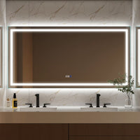 Rectangular Frameless Anti-Fog Wall-Mounted LED Light Bathroom Vanity Mirror in Silver