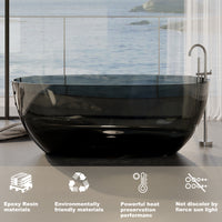 59 in x 29.5 in Stone Resin Surface Flatbottom Freestanding Soaking Bathtub in Transparent Black Gray