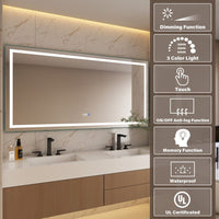 Rectangular Frameless Anti-Fog Wall-Mounted LED Light Bathroom Vanity Mirror in Silver