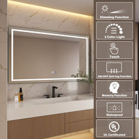 Rectangular Frameless Anti-Fog Wall-Mounted LED Light Bathroom Vanity Mirror in Silver