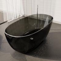 59 in x 29.5 in Stone Resin Surface Flatbottom Freestanding Soaking Bathtub in Transparent Black Gray