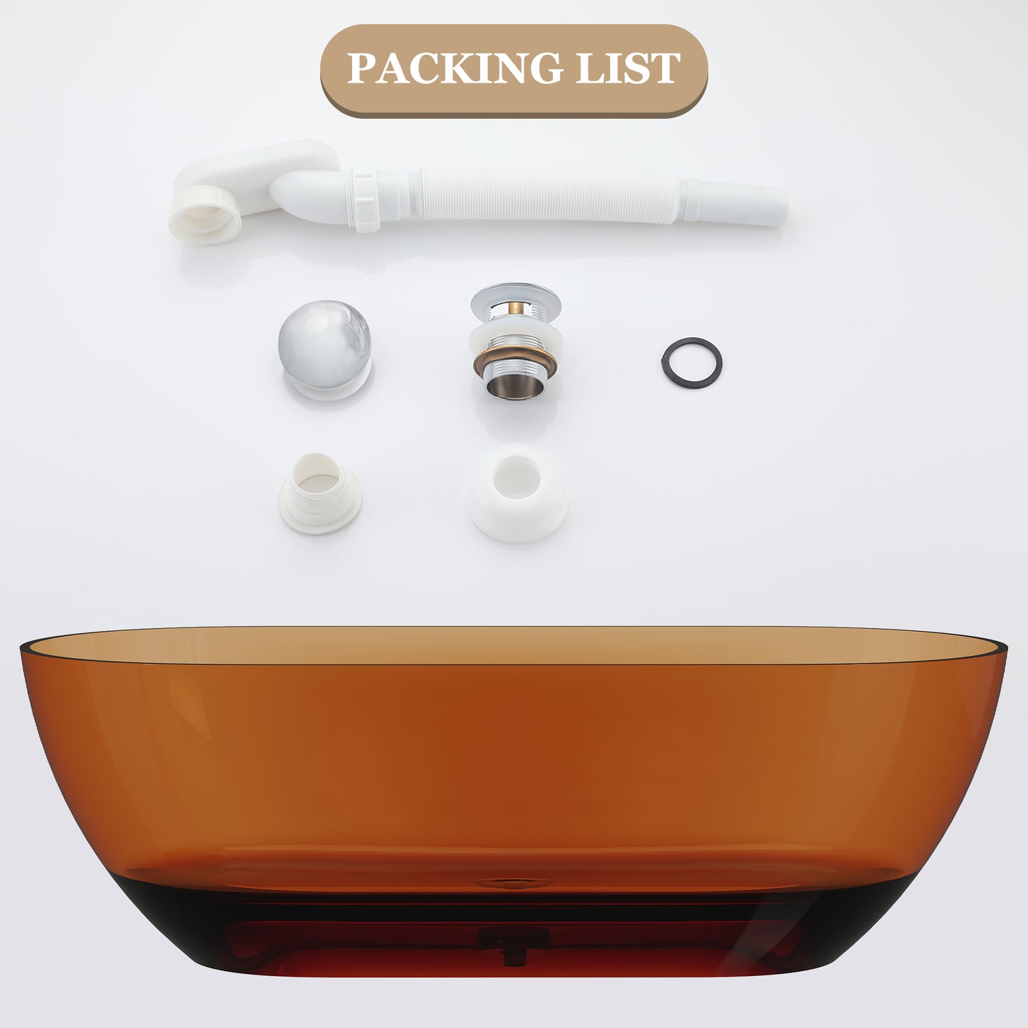 69 in x 29.5 in Oval Stone Resin Surface Flatbottom Freestanding Soaking Bathtub in Transparent Coffee