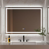 Rectangular Frameless Anti-Fog Wall-Mounted LED Light Bathroom Vanity Mirror in Silver
