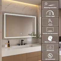 Rectangular Frameless Anti-Fog Wall-Mounted LED Light Bathroom Vanity Mirror in Silver