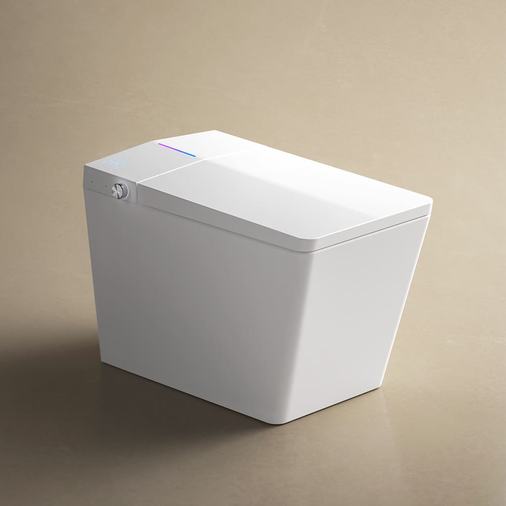 Square Smart Toilet with Built-in Tank for Modern Bathroom, Remote Control, Tankless Bidet Toilet with Foot Touching Lid Opening, Auto Flush, Heated Seat, LED Digital Display, User Memory, White/Black