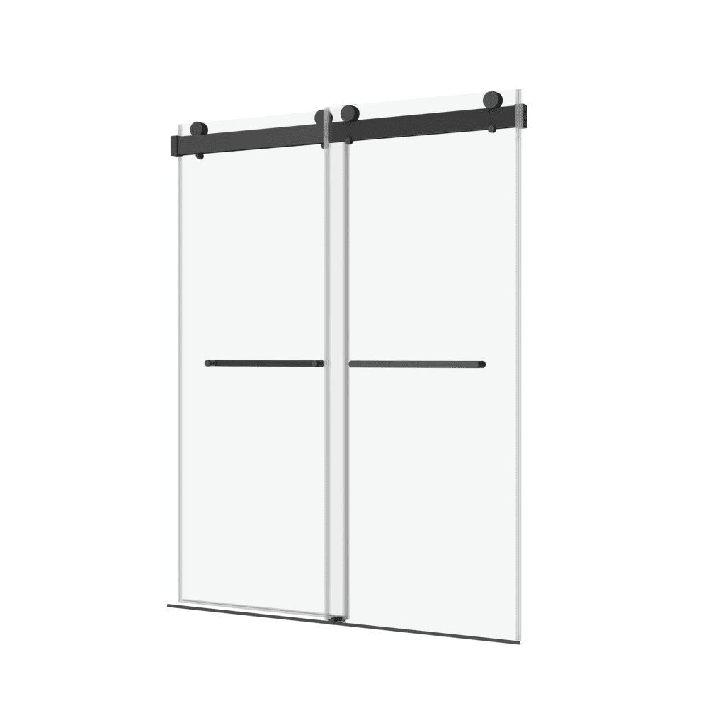 56 to 60 in W x 76 in H Double Sliding Frameless Soft-Close Shower Door with Premium 3/8 Inch (10mm) Thick Tampered Glass and Easy-cleaning Coating in Brushed Nickel/Matte Black