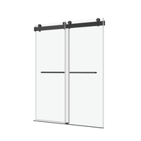 56 to 60 in W x 76 in H Double Sliding Frameless Soft-Close Shower Door with Premium 3/8 Inch (10mm) Thick Tampered Glass and Easy-cleaning Coating in Brushed Nickel/Matte Black