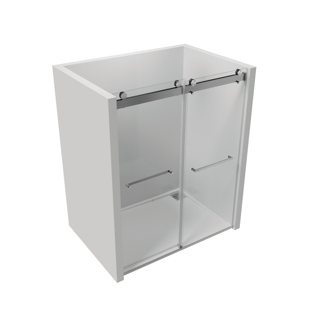 56 to 60 in W x 76 in H Double Sliding Frameless Soft-Close Shower Door with Premium 3/8 Inch (10mm) Thick Tampered Glass and Easy-cleaning Coating in Brushed Nickel/Matte Black