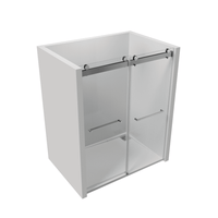 56 to 60 in W x 76 in H Double Sliding Frameless Soft-Close Shower Door with Premium 3/8 Inch (10mm) Thick Tampered Glass and Easy-cleaning Coating in Brushed Nickel/Matte Black