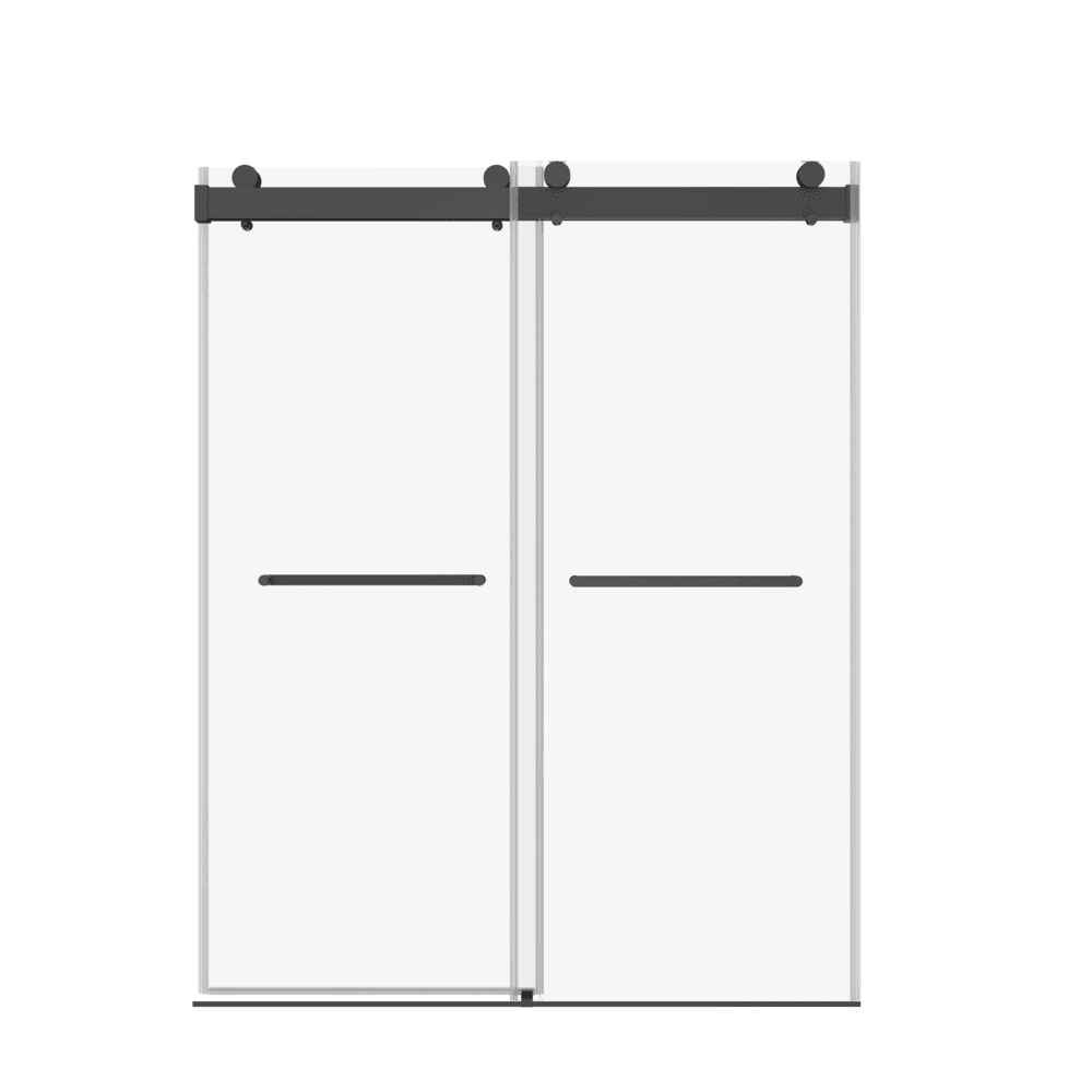 56 to 60 in W x 76 in H Double Sliding Frameless Soft-Close Shower Door with Premium 3/8 Inch (10mm) Thick Tampered Glass and Easy-cleaning Coating in Brushed Nickel/Matte Black