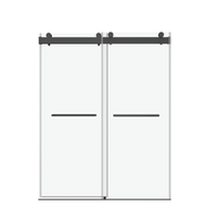 56 to 60 in W x 76 in H Double Sliding Frameless Soft-Close Shower Door with Premium 3/8 Inch (10mm) Thick Tampered Glass and Easy-cleaning Coating in Brushed Nickel/Matte Black