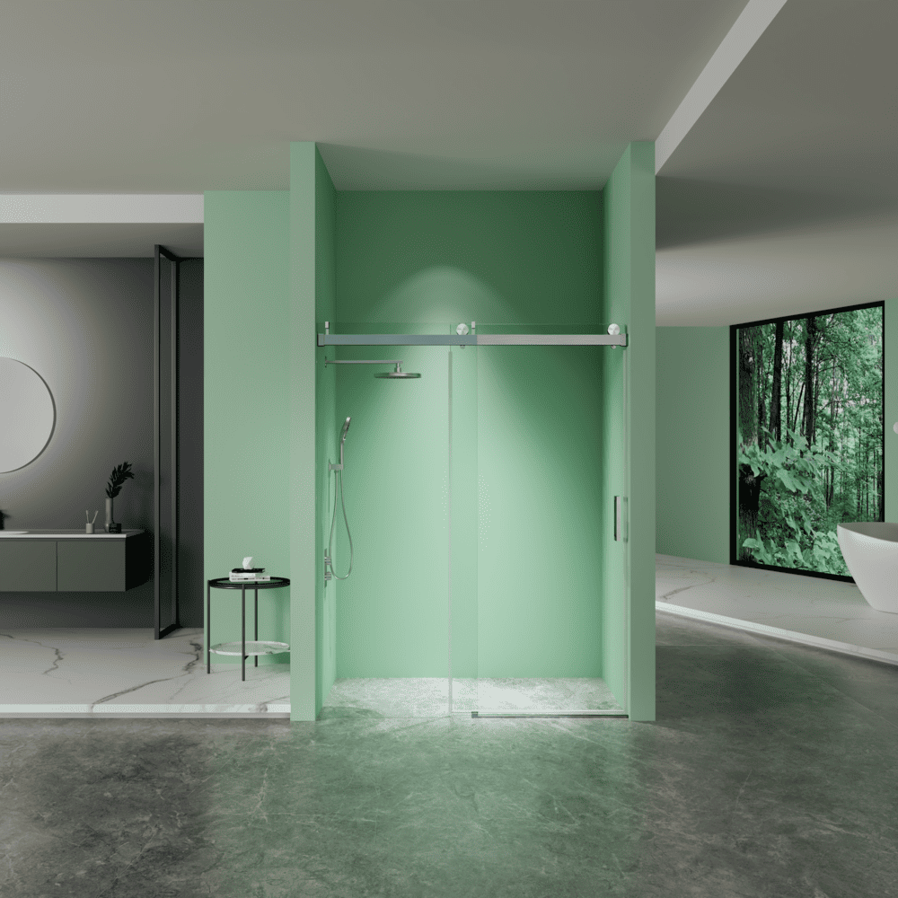 56 to 60 in. W x 76 in. H Sliding Frameless Soft-Close Shower Door with Premium 3/8 Inch (10mm) Thick Tampered Glass in Brushed Nickel