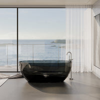 59 in x 29.5 in Stone Resin Surface Flatbottom Freestanding Soaking Bathtub in Transparent Black Gray