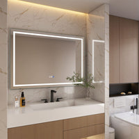 Rectangular Frameless Anti-Fog Wall-Mounted LED Light Bathroom Vanity Mirror in Silver