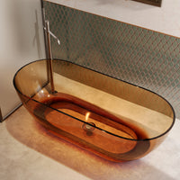 69 in x 29.5 in Oval Stone Resin Surface Flatbottom Freestanding Soaking Bathtub in Transparent Coffee