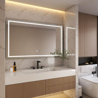 Rectangular Frameless Anti-Fog Wall-Mounted LED Light Bathroom Vanity Mirror in Silver