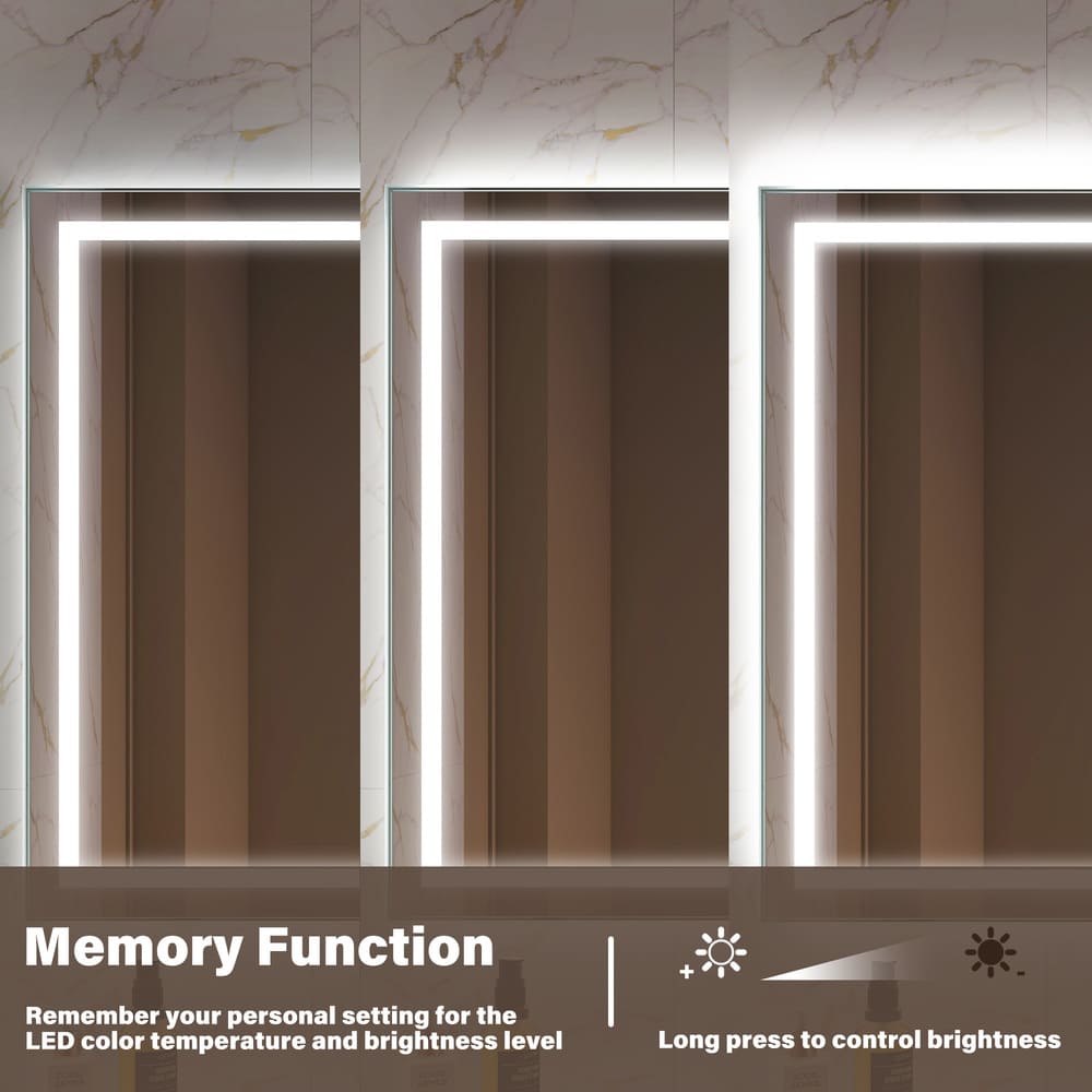 Rectangular Frameless Anti-Fog Wall-Mounted LED Light Bathroom Vanity Mirror in Silver