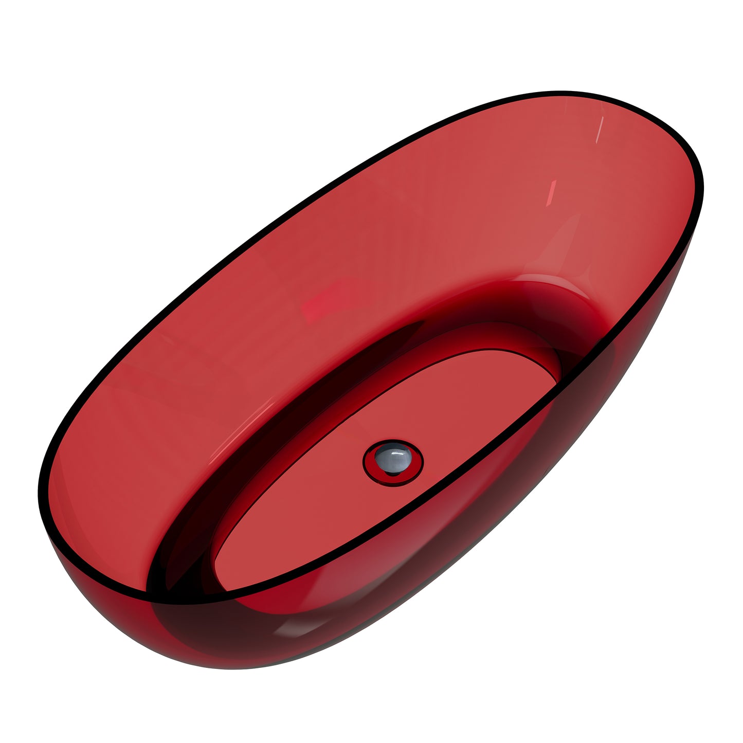 67 in x 29.5 in Stone Resin Surface Flatbottom Freestanding Soaking Bathtub with Center Drain in Transparent Red