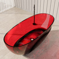 67 in x 29.5 in Stone Resin Surface Flatbottom Freestanding Soaking Bathtub with Center Drain in Transparent Red