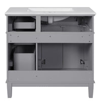 36" Gray Modern Bathroom Vanity with Ceramic Sink, Soft Close Doors, 4 Drawers for Storage, Elegant Design for Small Bathrooms