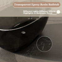 59 in x 29.5 in Stone Resin Surface Flatbottom Freestanding Soaking Bathtub in Transparent Black Gray