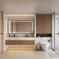 Rectangular Frameless Anti-Fog Wall-Mounted LED Light Bathroom Vanity Mirror in Silver