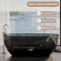 59 in x 29.5 in Stone Resin Surface Flatbottom Freestanding Soaking Bathtub in Transparent Black Gray