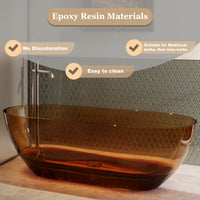 69 in x 29.5 in Oval Stone Resin Surface Flatbottom Freestanding Soaking Bathtub in Transparent Coffee