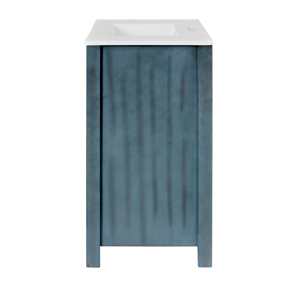 36 " Bathroom Vanity Organizer with Ceramic Sink, Set Bathroom Storage Cabinet,Antique White/Blue