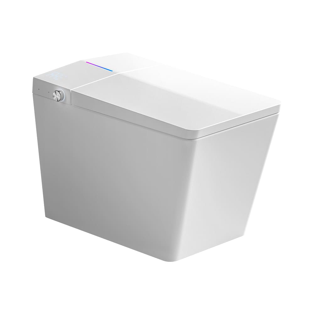 Square Smart Toilet with Built-in Tank for Modern Bathroom, Remote Control, Tankless Bidet Toilet with Foot Touching Lid Opening, Auto Flush, Heated Seat, LED Digital Display, User Memory, White/Black