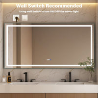 Rectangular Frameless Anti-Fog Wall-Mounted LED Light Bathroom Vanity Mirror in Silver
