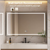 Rectangular Frameless Anti-Fog Wall-Mounted LED Light Bathroom Vanity Mirror in Silver