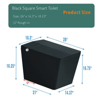 Square Smart Toilet with Built-in Tank for Modern Bathroom, Remote Control, Tankless Bidet Toilet with Foot Touching Lid Opening, Auto Flush, Heated Seat, LED Digital Display, User Memory, White/Black