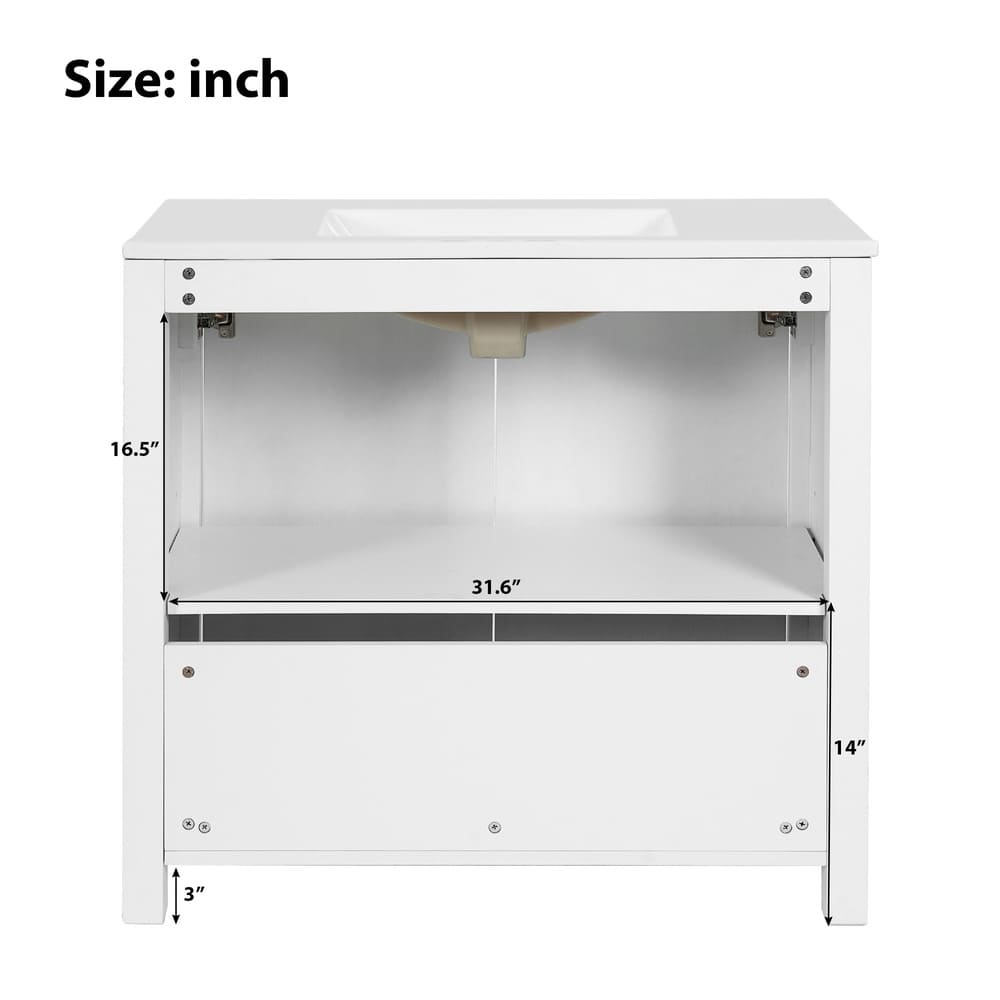 36 " Bathroom Vanity Organizer with Ceramic Sink, Set Bathroom Storage Cabinet,Antique White/Blue