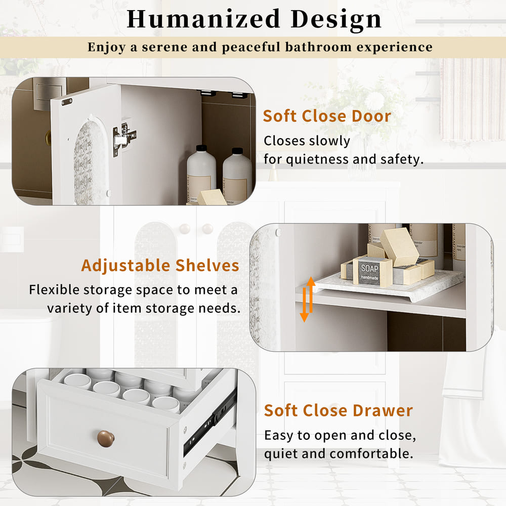 36-inch bathroom vanity with two soft-close doors, adjustable shelves and three drawers