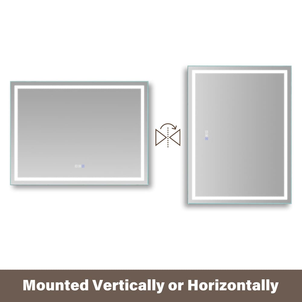 Rectangular Frameless Anti-Fog Wall-Mounted LED Light Bathroom Vanity Mirror in Silver