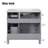 36" Gray Modern Bathroom Vanity with Ceramic Sink, Soft Close Doors, 4 Drawers for Storage, Elegant Design for Small Bathrooms