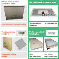 Rectangular Frameless Anti-Fog Wall-Mounted LED Light Bathroom Vanity Mirror in Silver