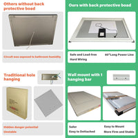 Rectangular Frameless Anti-Fog Wall-Mounted LED Light Bathroom Vanity Mirror in Silver