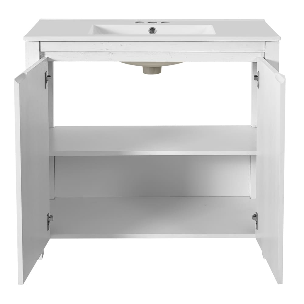 36 " Bathroom Vanity Organizer with Ceramic Sink, Set Bathroom Storage Cabinet,Antique White/Blue