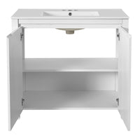 36 " Bathroom Vanity Organizer with Ceramic Sink, Set Bathroom Storage Cabinet,Antique White/Blue