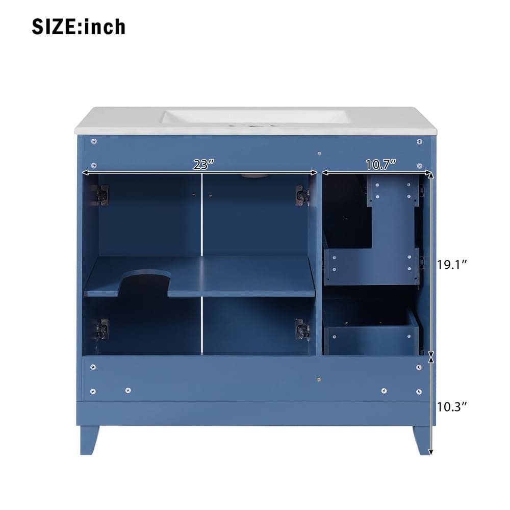 36" Bathroom Vanity with Ceramic Sink, Standard and Double-Layer Drawers, Soft Close Doors, Adjustable Shelves, Modern Storage Cabinet for Small and Medium Bathrooms