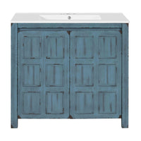 36 " Bathroom Vanity Organizer with Ceramic Sink, Set Bathroom Storage Cabinet,Antique White/Blue