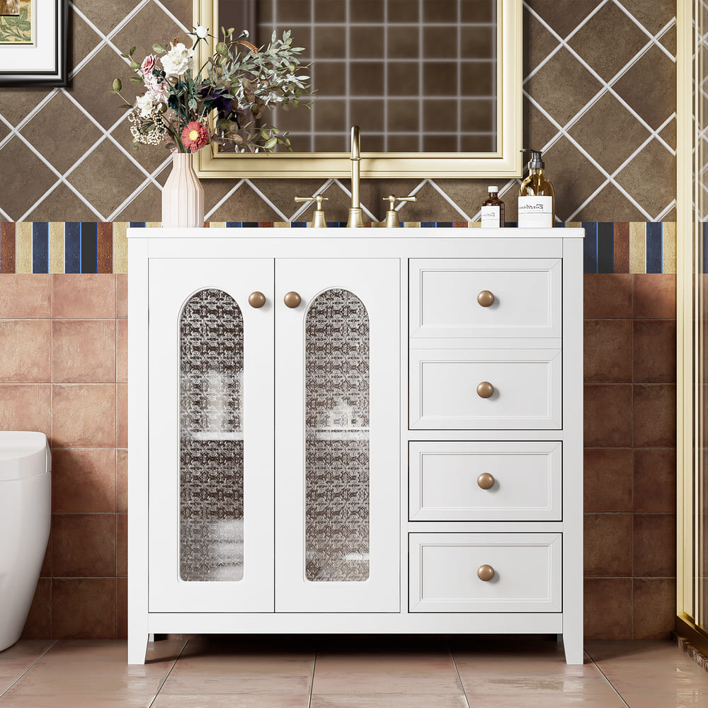 36-inch bathroom vanity with two soft-close doors, adjustable shelves and three drawers