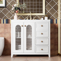 36-inch bathroom vanity with two soft-close doors, adjustable shelves and three drawers
