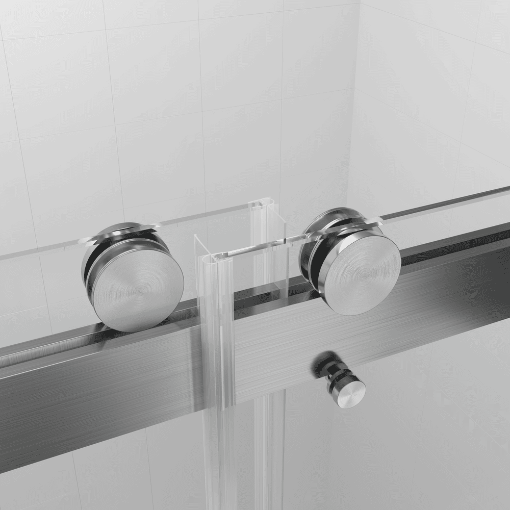 56 to 60 in W x 76 in H Double Sliding Frameless Soft-Close Shower Door with Premium 3/8 Inch (10mm) Thick Tampered Glass and Easy-cleaning Coating in Brushed Nickel/Matte Black
