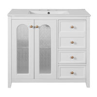 36-inch bathroom vanity with two soft-close doors, adjustable shelves and three drawers