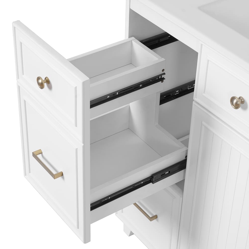 36" Bathroom Vanity with Ceramic Sink, Standard and Double-Layer Drawers, Soft Close Doors, Adjustable Shelves, Modern Storage Cabinet for Small and Medium Bathrooms